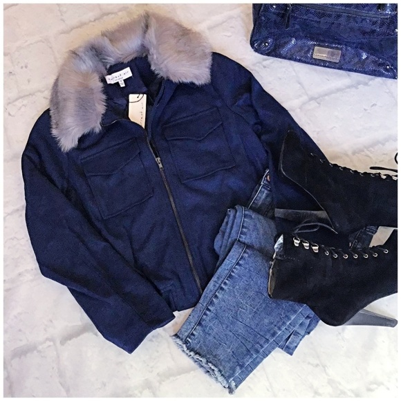 FEW LEFT❗CURRENT AIR Casual Chic Navy Bomber Jacket - Picture 7 of 8